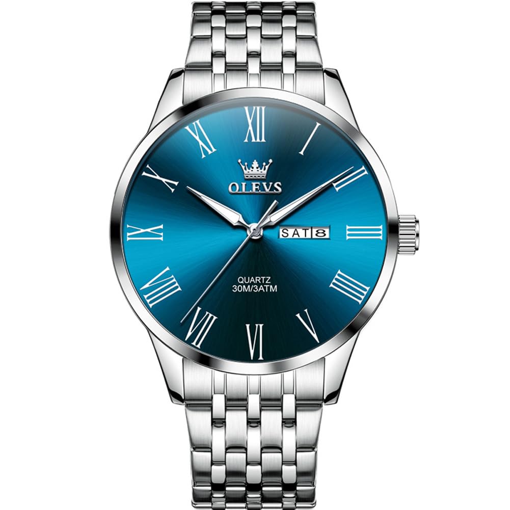 OLEVS Uhr Herren, Silber Analoger Quarz Edelstahl Wasserdicht Herrenuhren, Klassisches Großgesicht Herren Kleid Uhr, Minimalismus Leuchtend Tag Datum Herrenuhren
