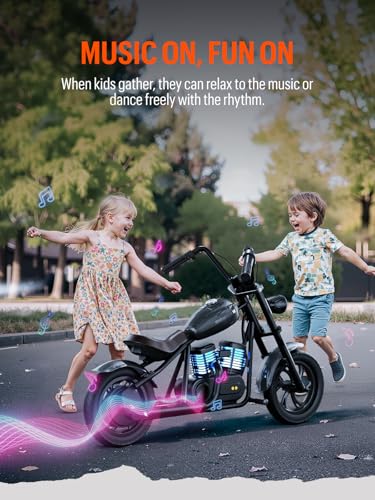 Hyper GoGo Kids Electric Dirt Motorcycle, Electric Motorbike w/Colorful Light Music Player Max 10MPH & 60 Mins Continuous Ride for Kids/Teens(Age 6+)