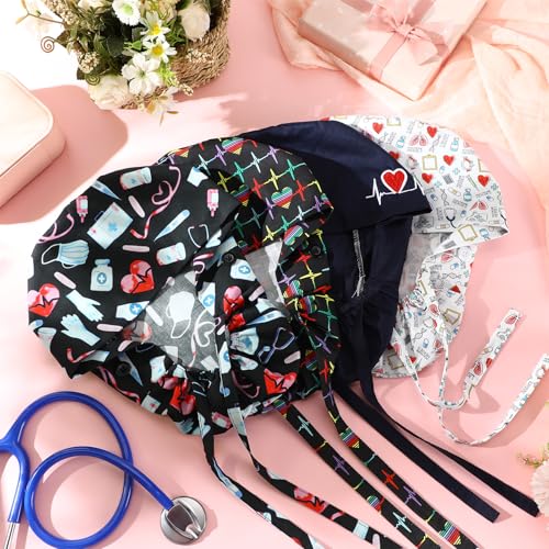 Image of Unittype 4 Pcs Nurse Caps for Women Nursing Working Caps with Button and Sweatband Adjustable Elastic Scrub Hats for Dentist