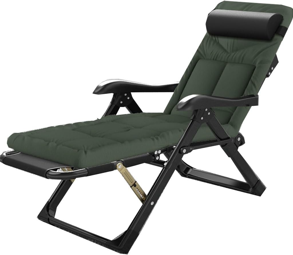 Zero Gravity Chair, Lawn Folding Reclining Chair Outdoor, Patio Lounger Beach Chair, Deck Chairs Folding Portable Chaise with Detachable Headrest and Cup Holder(Green)