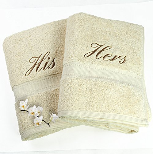 TowelsRus His & Hers Bath Towel Set in Vanilla Cream 100% Egyptian Cotton 70cm x 130cm by Towelsrus