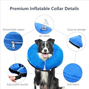 Wepet Adjustable Protective Elizabethan Collar for Cats & Dogs, Pet recovery collar, Pet cone, Inflatable, Removal & Washable, Easy to Store, Durable, Soft & Comfortable Recovery Aid, Blue, Size XL