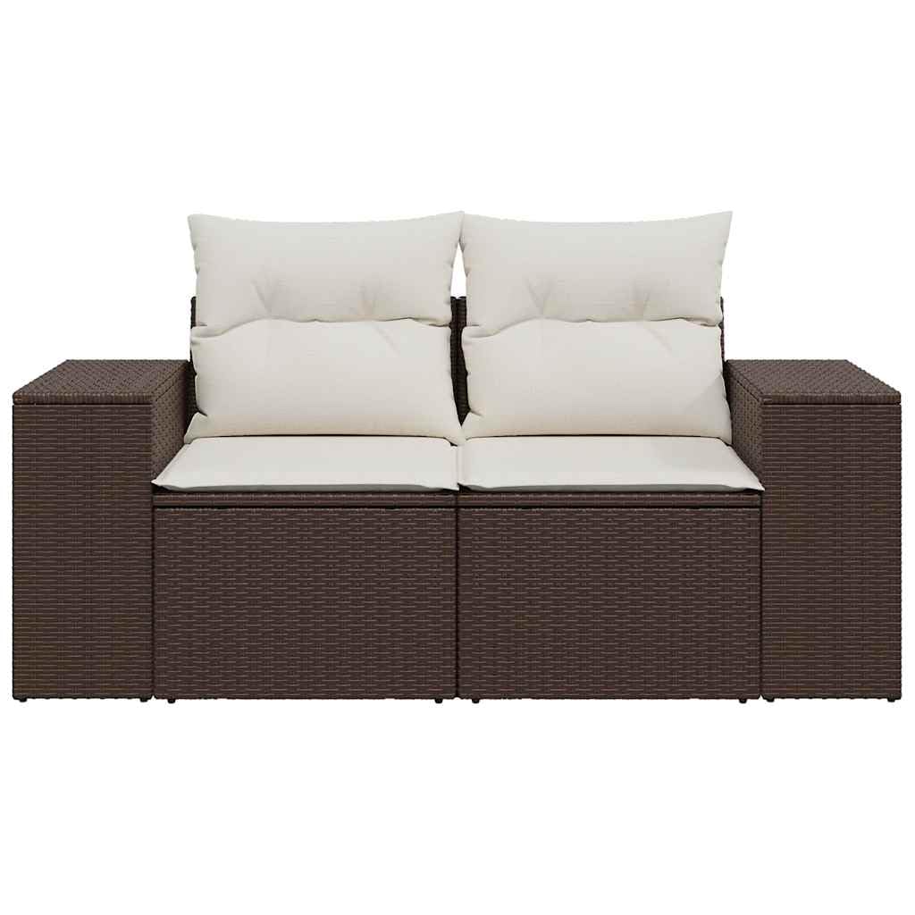 Divano da giardino a 2 posti, marrone, in polyrattan con cuscino, resistente alle intemperie, modulare per balcone, terrazza, giardino d'inverno e lounge all'aperto, con cuscino rimovibile e
