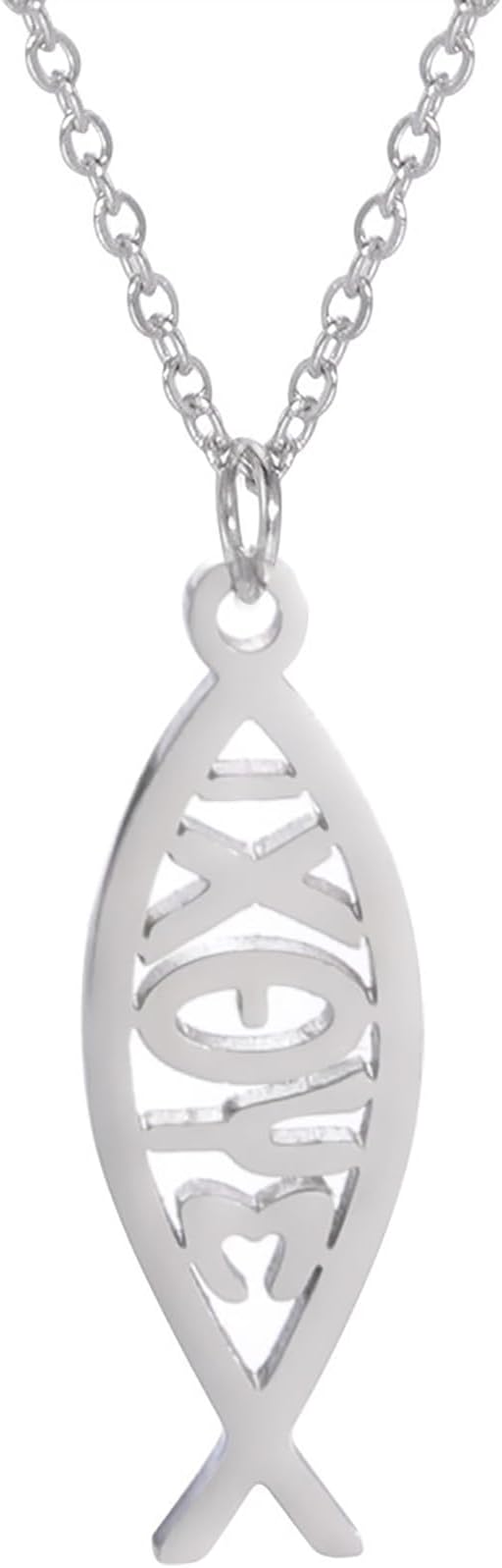 UNIFT Jesus Fish Necklace For Women Stainless Steel Christian Faith Symbol Jesus Fish Pendant Necklace Religious Jewelry Inspirational Gift