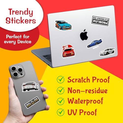 Image of CodersParadise - Ultimate Pack of 113 JDM Cars Stickers for Laptop, Journal, Bike Helmet, Diary, Guitar, Mobile Case - Waterproof Residue Free Stickers - Japanese Racing Cars