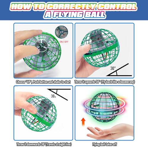 2024 Flying Orb Ball Toy - Christmas Cool Novelty Gift Galaxy Boomerang Hand Drone Magic Floating Orbit Ball Hover Mini Outdoor Fidget Toy Stocking Stuffer for Boys Girls Teens Kids Green