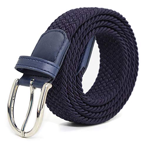 AnJuHoPa Ceinture Extensible Ceinture élastique Unisexe ceinture Tressée largeur 3,3 cm boucle de Ceinture Décontractée sans Nickel Marine110cm Cover