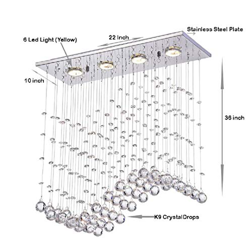 Image of Crystal Glass Ceiling Lamp Stainless Steel Chandelier with Glass Bead &Sparkling K9 Crystal Chandelier (Yellow Light) 4