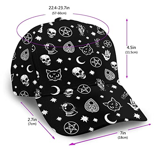 Acdadrt Colorful Skull Cat Moon Gothic Pattern Unisex Baseball Cap Adjustable Trucker Hat For Cycling Golf Sports Running One Size #TOP1