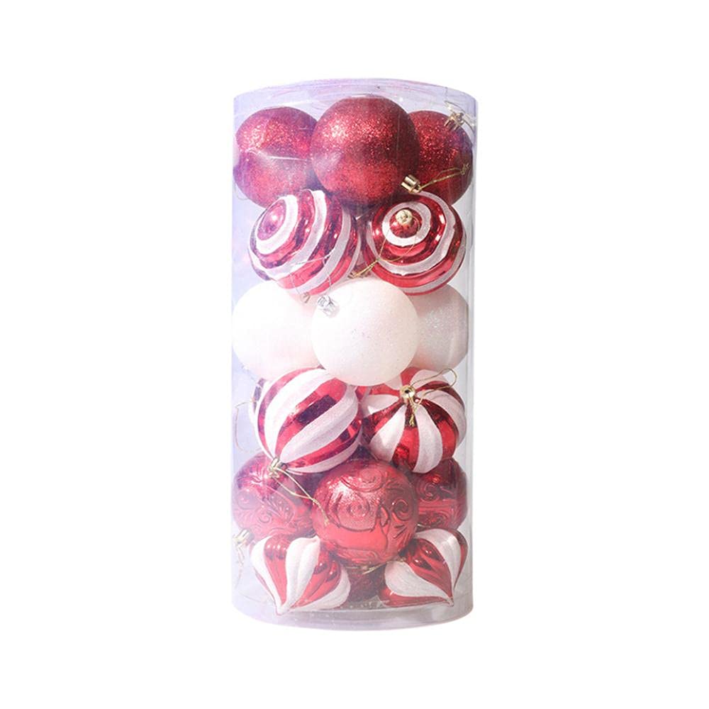 Lot de 25 boules de Noël rouges et blanches avec boucle de suspension pour Noël, festival, fête de mariage (8 cm)