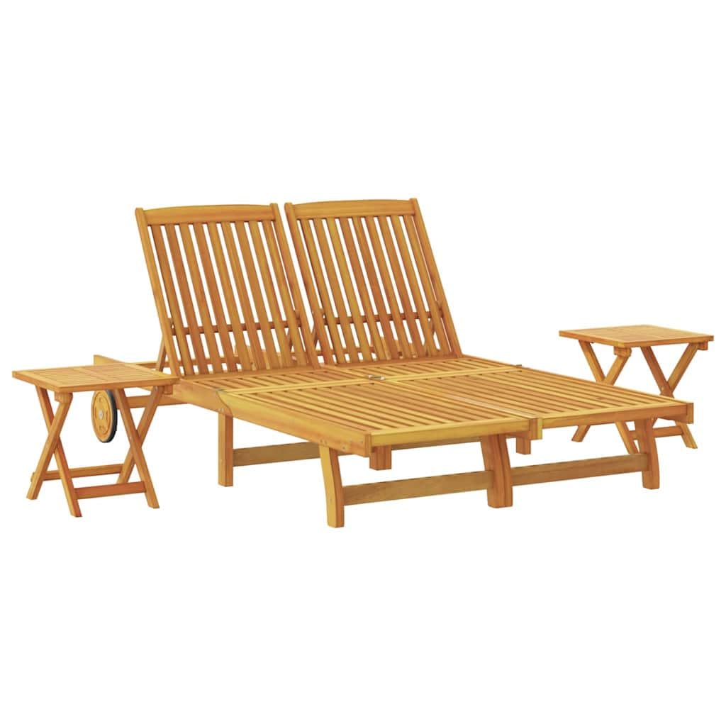 vidaXL Sun Lounger Reclining Brown Solid Acacia Wood, Adjustable Outdoor Lounger, Modern Garden Deck Chair with Multi-Position Backrest, Durable Relaxing Sun Lounging Bed