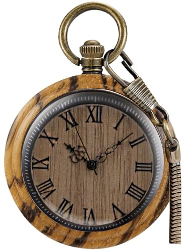Montre à quartz en bois de poche pour homme affichage analogique rétro Tiong 03