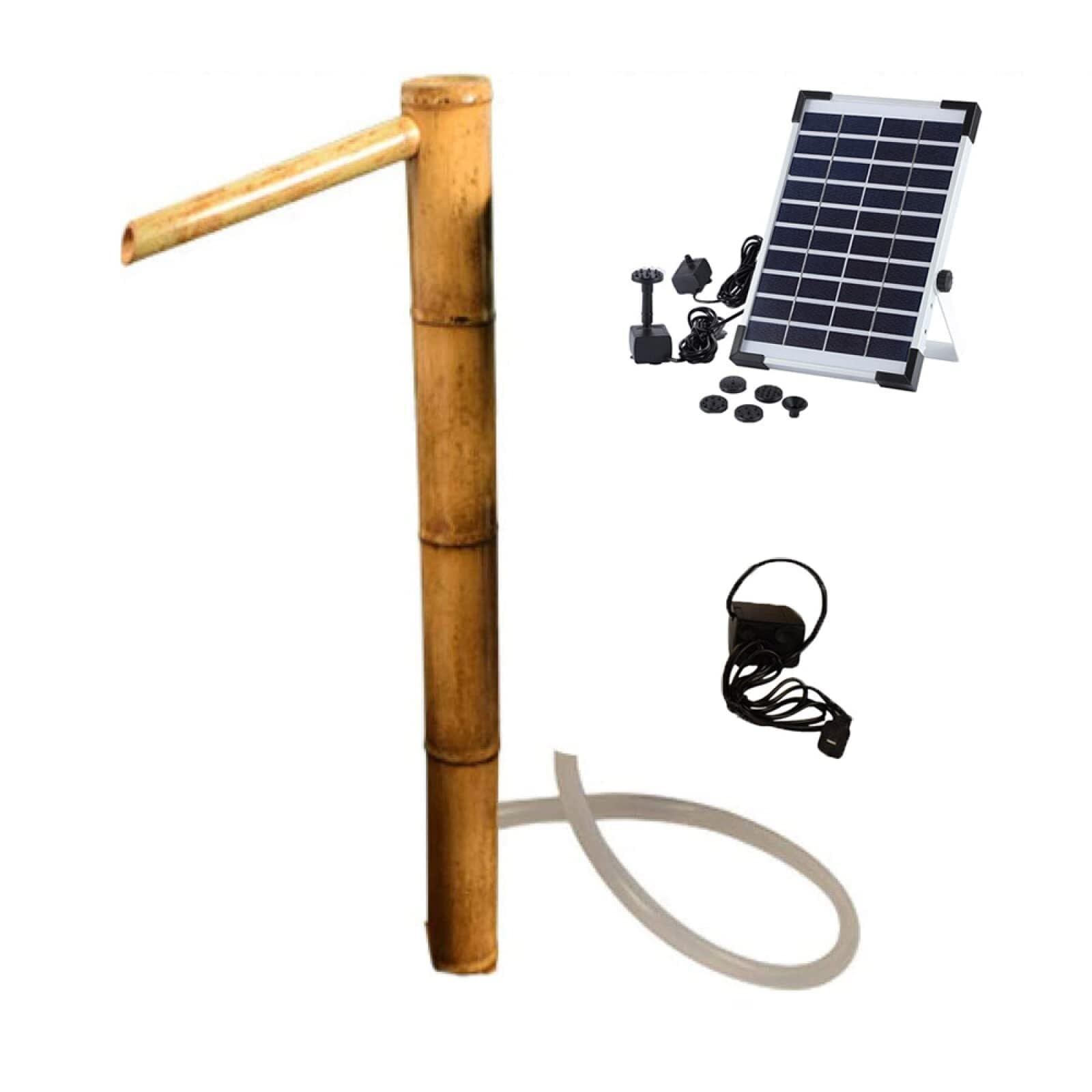 Kit Fontana in bambù, Fontana Solare in bambù per Giardino, Fontana Solare in bambù, Fontana per Giardino Zen con Pompa, bambù Liscio Anti-crepa (40 cm/17 Pollici)