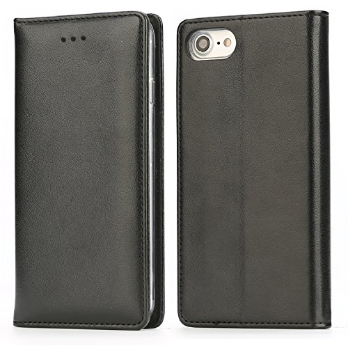 Funda iPhone 7 / 8, IPHOX Cuero Fundas iPhone [Ranuras para Tarjetas][Cierre Magnético] [Soporte Plegable] [Ultra-Delgado]TPU Parachoques Cover Para Apple iPhone 7 / 8(Black)