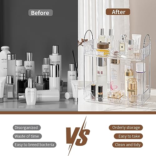 Bathroom Organiser Countertop, Vanity Trays for Bathroom, Skincare Makeup Organiser Shelf, Vanity Organiser, Bathroom Counter Shelf for Cosmetics, Toiletries, Lotions, Perfumes (2 Tiers, Clear) - Image 5