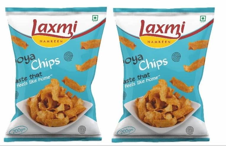 Laxmi Namkeen SOYA CHIPS | Crispy, Crunchy & Spicy Soya Snack | Ready to Eat Delicious SOYA CHIPS |Healthy and Tasty snacks |Pack of 2 (200 GMS EACH) (Soya Chips)