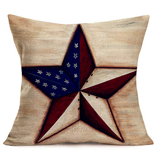 Royalours Vintage Rustic Background with Third Dimension American Five-Pointed Star Decorative Pillow Covers Cotton Linen Square Throw Pillow Case Patriotic Cushion Cover 18