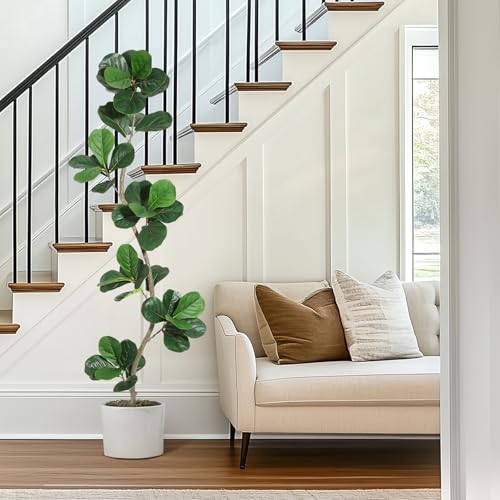 GAOMON 6FT Artificial Fiddle Leaf Fig Tree in Black Nursery Pot,Faux Potted Tree for Home Decor, Fake Rubber Tree for Indoor Office Living Room