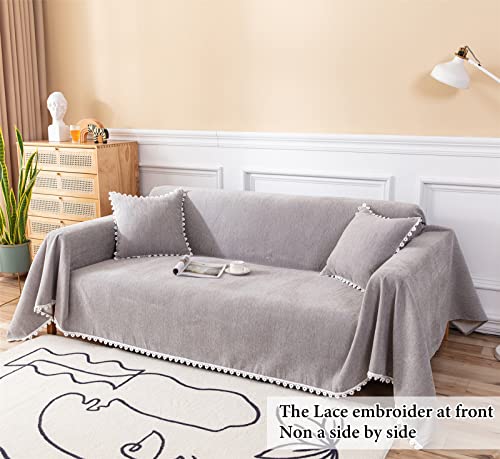 Vm Vougemarket Chenille Sofa Cover For 3 Cushion Sofa,1 Pc Universal Furniture Protector Couch Cover With Lace Fringing,Washable Sofa Slipcovers For Kids Pets(X-Large,71 X 134,Gray) #TOP3