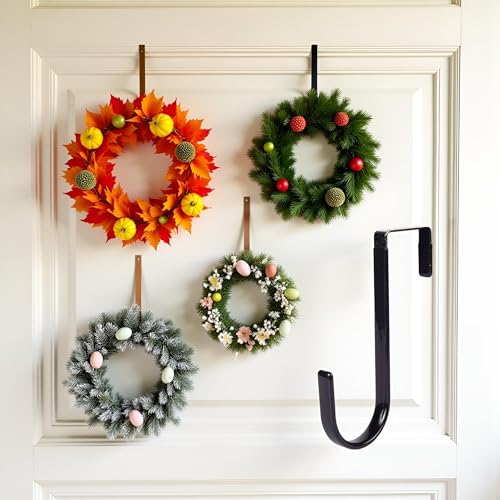 Pxiryanlow Black Wreath Hanger - Strong Bearing Fall Wreath Christmas Halloween Decorations Carbon Steel Wreath Door Hook Easy to Install