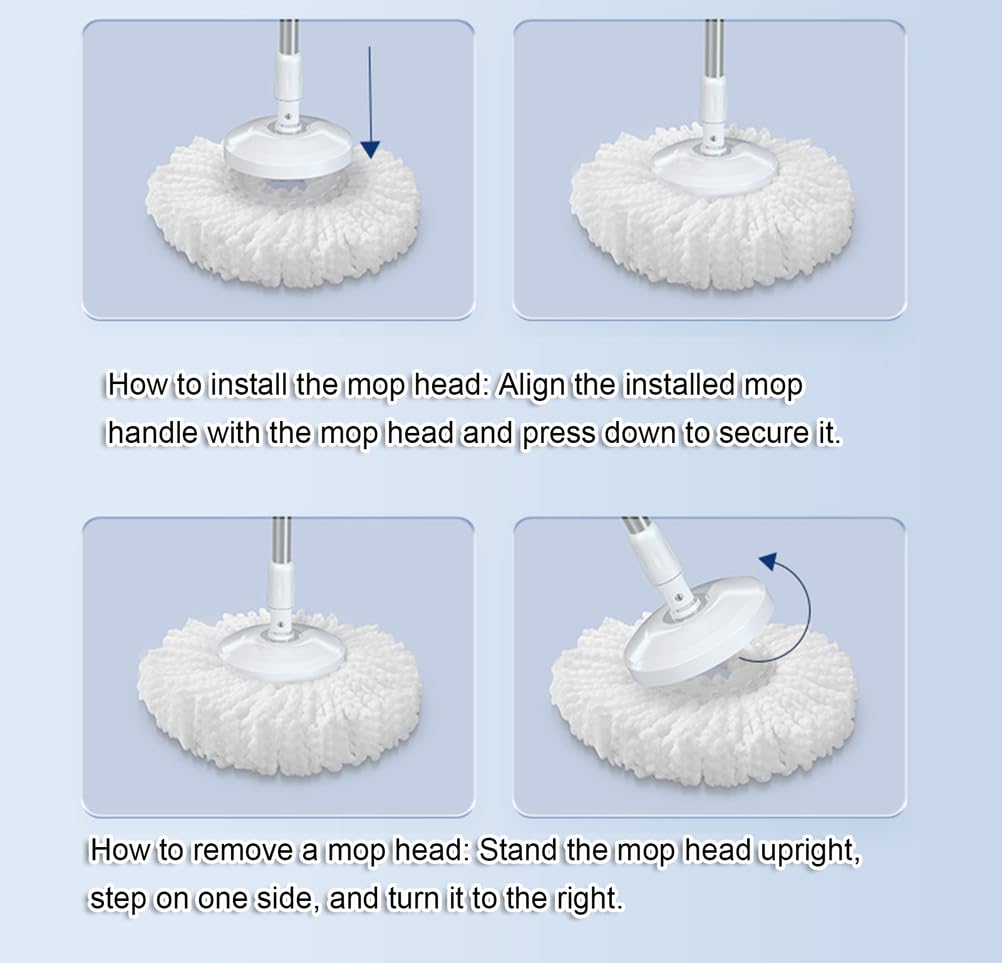 Juego de fregona y cubo giratorios, cubo engrosado mejorado, escurridor | Trapeador giratorio de 360° con almohadillas de microfibra de limpieza de un solo toque, sistema de limpieza de pisos