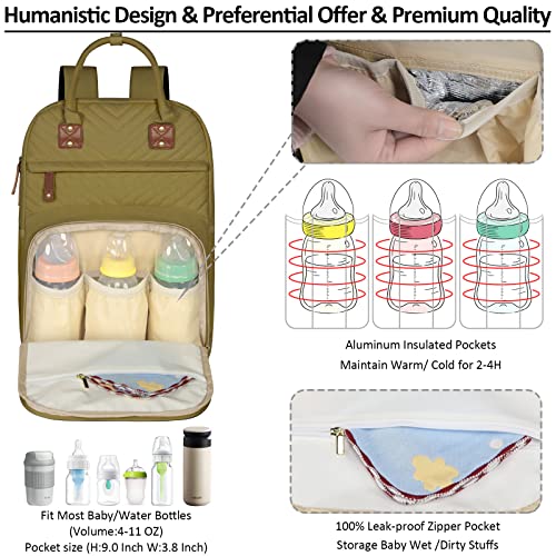 Tenot Diaper Bag Backpack For Women Large Capacity, Baby Bag With Insulated Pockets Multifunctional Diaper Bags For Baby Girl Boy Waterproof Baby Bags For Boys Girls Maternity Bag Khaki Green #TOP1