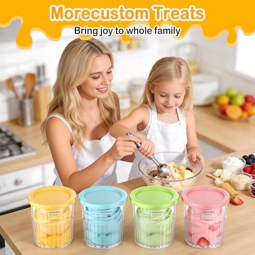 Kssvzz Lot de 4 Pots pour Ninja Creamy Deluxe, 680ML Bacs Compatible avec Ninja NC501/NC500 Series, Accessoires pour Machine à Glace avec Cuillère en Aluminium, Lave-Vaisselle, sans BPA – vue 5