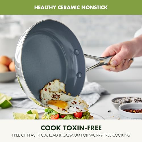 Image of GreenPan Valencia Pro Tri-Ply Stainless Steel 9 Piece Cookware Set, PFAS-Free Ceramic Nonstick Coating, Induction Ready Pots & Pans, All Cooktops, Dishwasher & Oven Safe to 600F