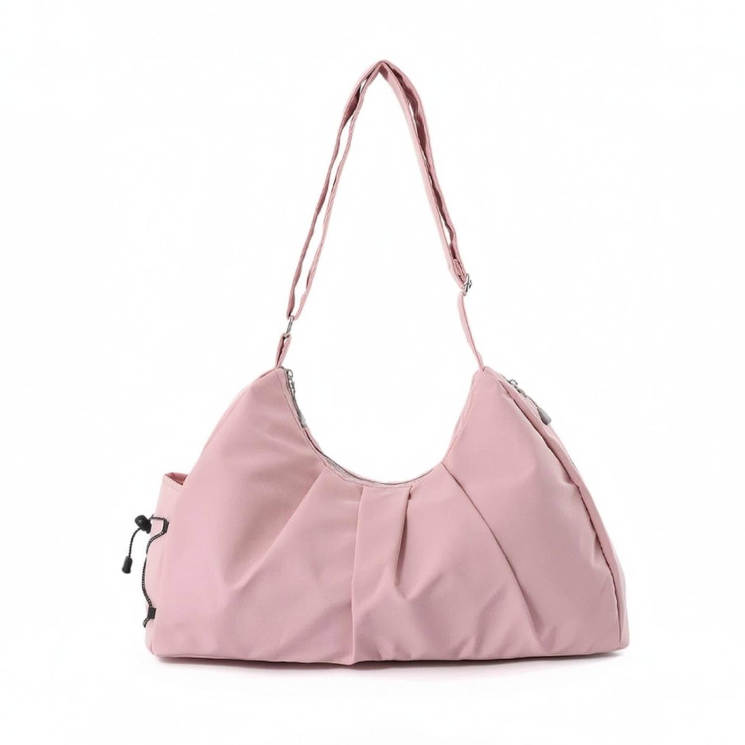 Nylon Single-Shoulder Exercise Bag Large Compartment Gym Shoulder Bag Zippered Closure Sports Gear Soft for Fitness, Travel, Everyday Use, Pink-image-44