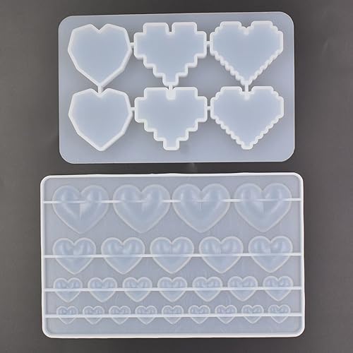 Miniatura 2 de 1 molde de silicona con forma de corazón digital + 1 molde de silicona epoxi de corazón de amor superficial para fundición de resina, bricolaje y