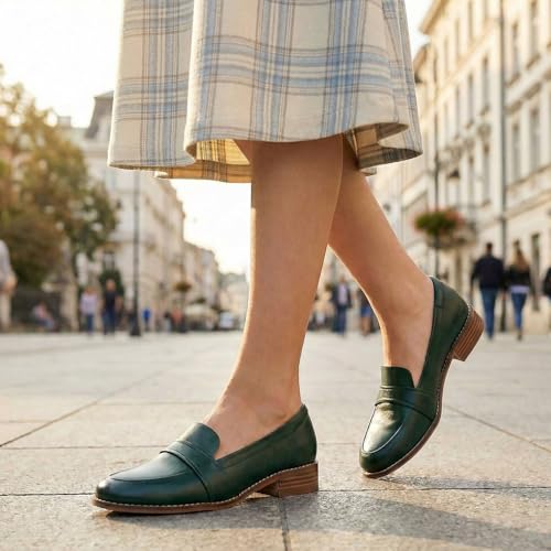 Image of Mona flying Women's Leather Dress Penny Loafers Slip On Flats Office Shoes