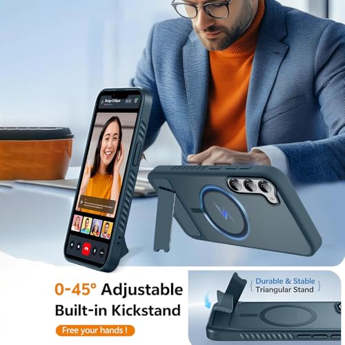 Image of KARWAN️Ultra Hybrid Matte Back Cover Case Compatible with Stand Magnetic for Samsung Galaxy S23 Plus | Mag-Safe Wireless Charging | Camera Bump Protection -(Blue)