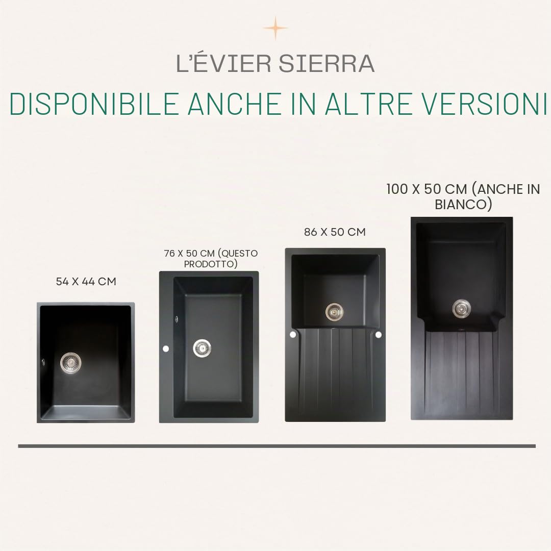 Essebagno Sierra lavello 1 sola vasca grande 76x50 in resina nera