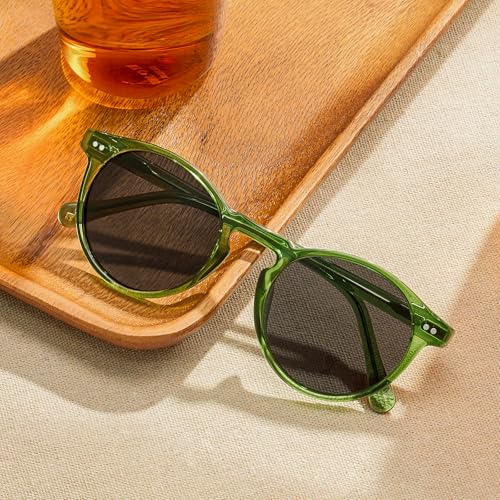Image of CARFIA Vintage Round Polarized Sunglasses for Men Handcrafted Acetate Frame