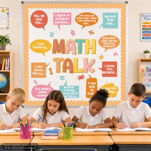 45 Pcs Math Talk Bulletin Board Set Math Classroom Decorations Educational Mathematics Paper Cutouts for Elementary Middle High School Chalkboard Wall Decor Back to School Teacher Supplies(Groovy) - Image 5