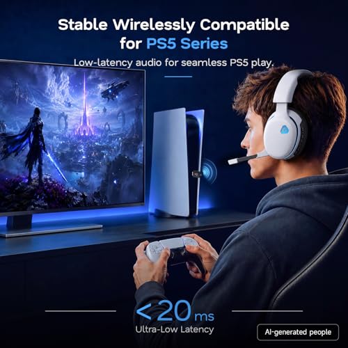 Image of AOC 2.4GHz Wireless Gaming Headset for PS5, PS4, PC, Switch, 45Hr, White | Bluetooth 6.0 Gaming Headphones with Noise Canceling Mic, 7.1 Virtual Surround, Great for Fortnite & Call of Duty /FPS Gamers