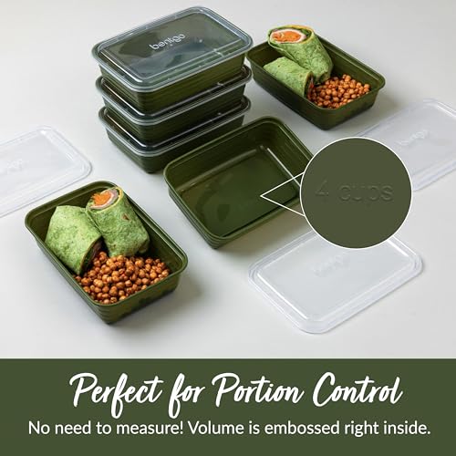 Bentgo Prep - 20-Piece 1-Compartment Reusable Meal Prep Containers with Lids, PFAS & BPA Free Materials, Durable, Microwave, Freezer, & Dishwasher Safe To Go Food Storage (Khaki Green)