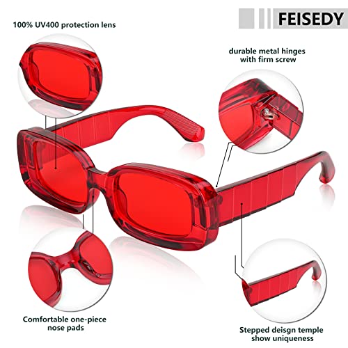 FEISEDY Rectangle Sunglasses for Women Men Retro Y2k 90s Thick Frame Chunky Square Sunglasses UV400 Protection B23074