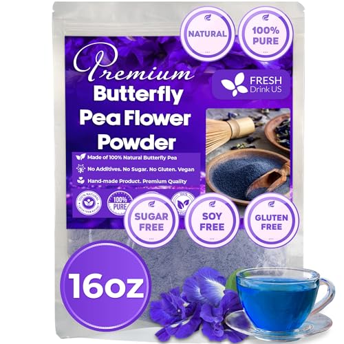 Image of FreshDrinkUS Premium 16oz Butterfly Pea Flower Powder, 100% Natural and Pure, No Additives, No Gluten, No Sugar, Vegan
