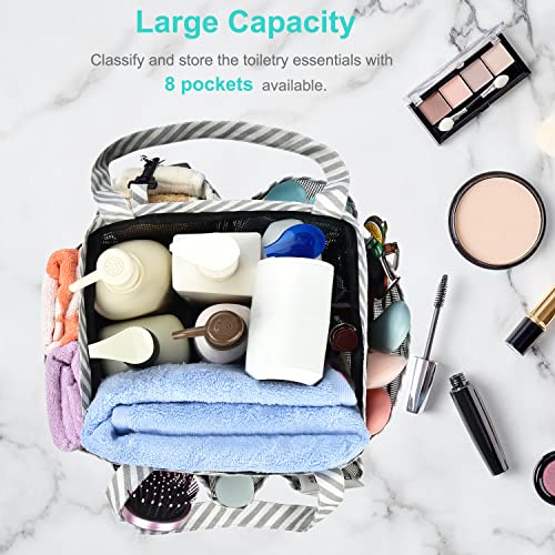 Haundry Mesh Shower Caddy Bag, Large College Dorm Bathroom Caddy Organizer with Key Hook and 2 Oxford Handles, 8 Basket Pockets, Portable Hanging Caddy Bag for Camping Gym