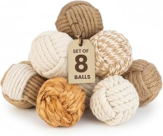 Nautical Rope Balls Decorative – 2 Inch – Set of 8 – Handmade from Jute and Cotton – for Farmhouse Bowl Fillers, Rustic Home Accents, or Table Decor – Perfect for Coastal Styling