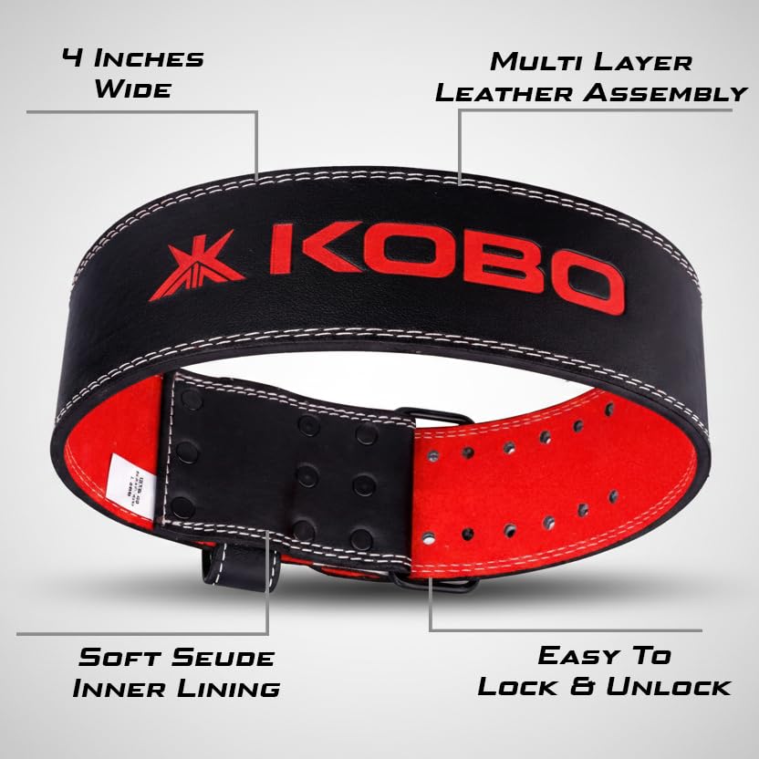 Image of Kobo Premium 8MM Weight Lifting Leather Prong Belt - Power Lifting Belt for Men & Women for Lower Back Support for Gym Workouts Deadlifts Squats Powerlifting - 4 Inch Wide (Small)