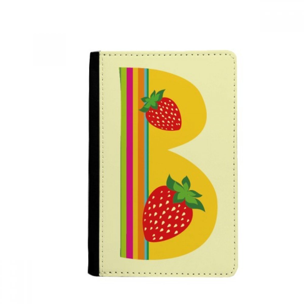 B Alphabet Strawberry Illustration Pattern Passport Holder Notecase Burse Wallet Cover Card Purse