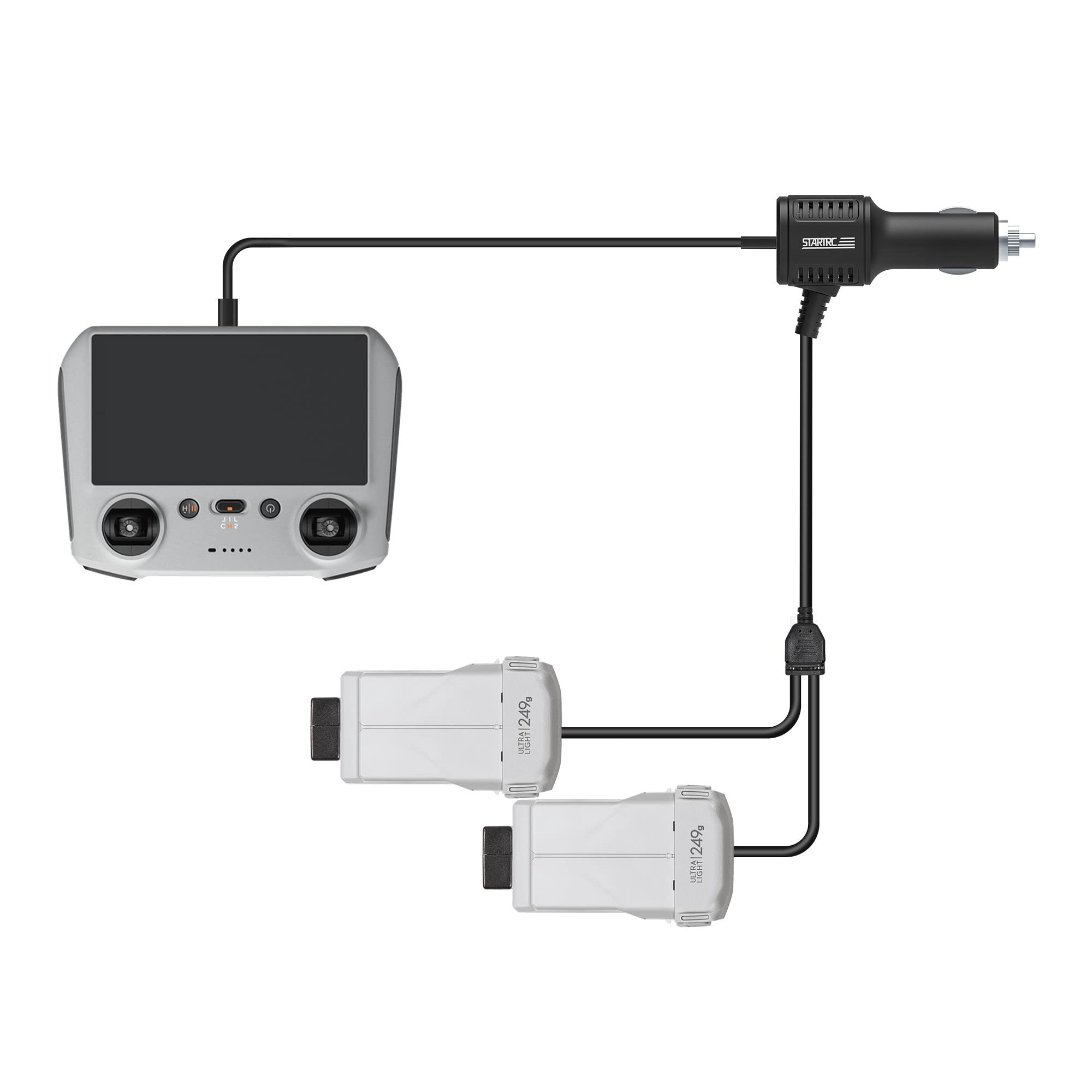 CareFlection 3 in 1 car Quick Charger for DJI Mavic Mini 3 Pro/DJI Mini 3 Drone :Optimized Charging - Split hub Intelligent Pro Plus,Normal Battery + Controller Parallel Charge-10 Years Warrantied