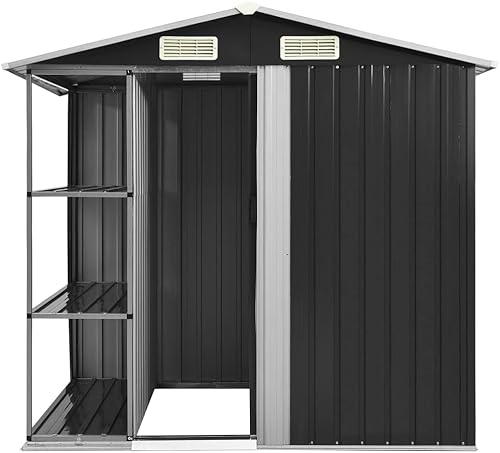 Miniatura 2 de FAMIROSA Cobertizo de almacenamiento de jardín con estante y 4 rejillas de ventilación, puertas correderas individuales de acero de metal, cobertizo