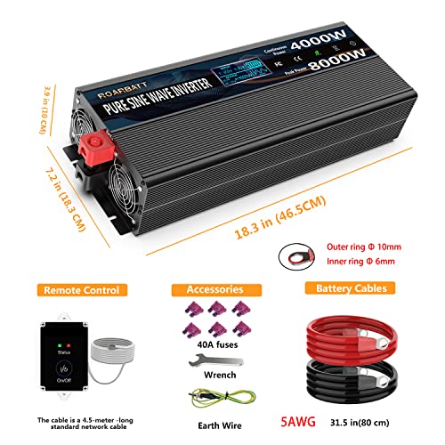 Pure Sine Wave Power Inverters 4000Watt 12V Dc To Ac 110V 120V Peak Power 8000Watt With Remote Control 4 Ac Outlets And Dual Usb Port For Cpap Rv Car Solar System Emergency #TOP5