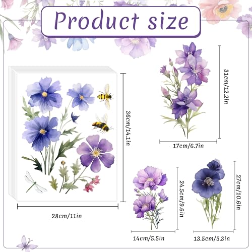 9 Piece Flowers Wall Decals for Walls | Peel and Stick Removable Vinyl Butterfly Spring Floral Wall Stickers | Decor for Girls' Bedroom and Living Room | Easy Peel Stick Wall Art