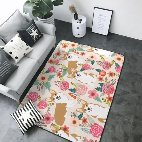 Tapis de chevet en peluche douce corgi pour créer un coin lecture cosy au salon