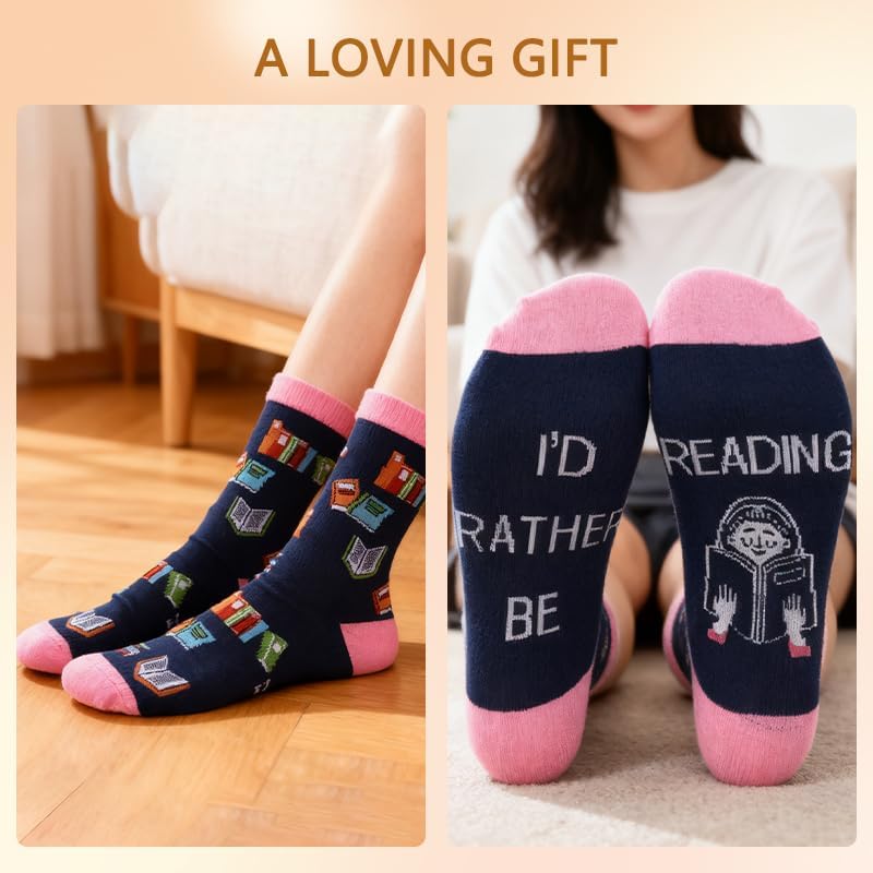 Xiyantiji Funny Reader Socks Book Lover Gifts for Women Girls Reading Accessories Bookworm Christmas Birthday Gifts for Book Readers Writers Friends I'd Rather Be Reading Socks - Image 5