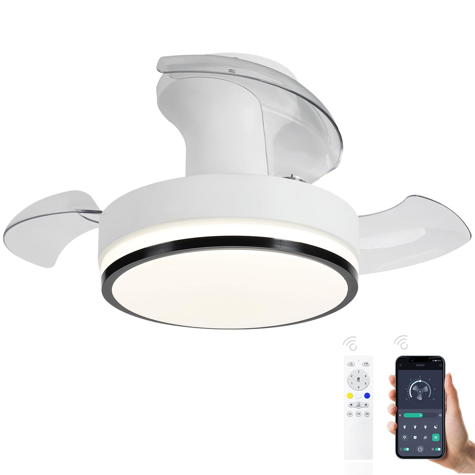 Lampadario Con Ventilatore A Soffitto A Forma Di Fiore - Con Telecomando E APP, Motore DC Silenzioso, 6 Velocità, Dimmerabile, 78 O 90 Cm - 3